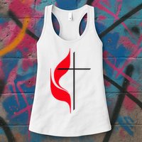 Methodist Flag Christian Cross And Flame Womens Tank Top