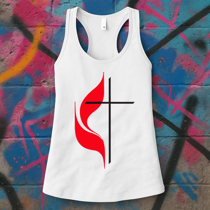 Methodist Flag Christian Cross And Flame Womens Tank Top