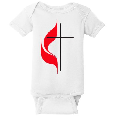 Methodist Flag Christian Cross And Flame Baby Bodysuit