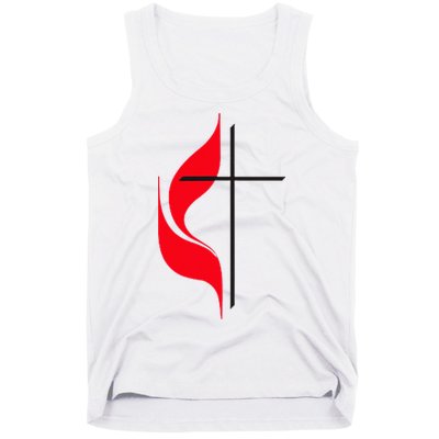 Methodist Flag Christian Cross And Flame Tank Top