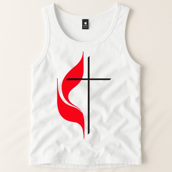 Methodist Flag Christian Cross And Flame Tank Top