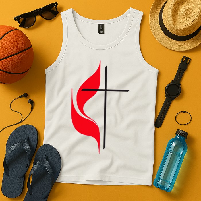 Methodist Flag Christian Cross And Flame Tank Top