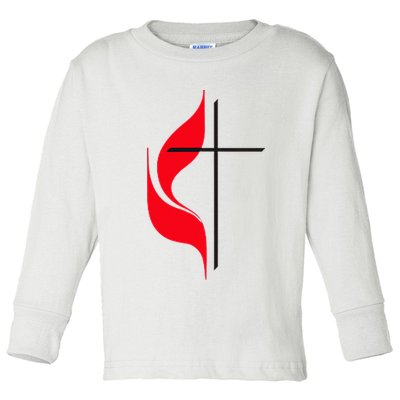 Methodist Flag Christian Cross And Flame Toddler Long Sleeve Shirt