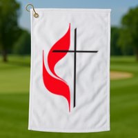 Methodist Flag Christian Cross And Flame Golf Towel