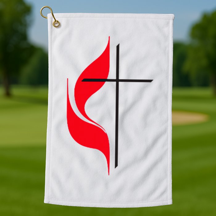 Methodist Flag Christian Cross And Flame Golf Towel