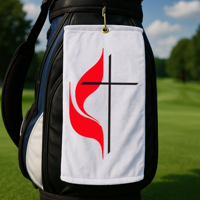 Methodist Flag Christian Cross And Flame Golf Towel