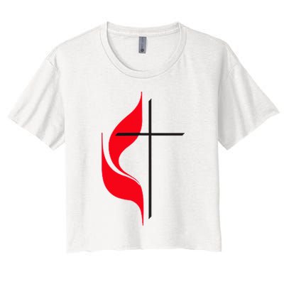 Methodist Flag Christian Cross And Flame Crop Top