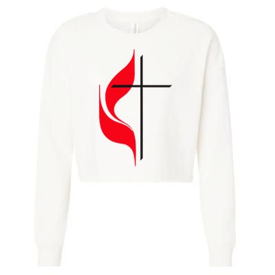 Methodist Flag Christian Cross And Flame Cropped Pullover Crew