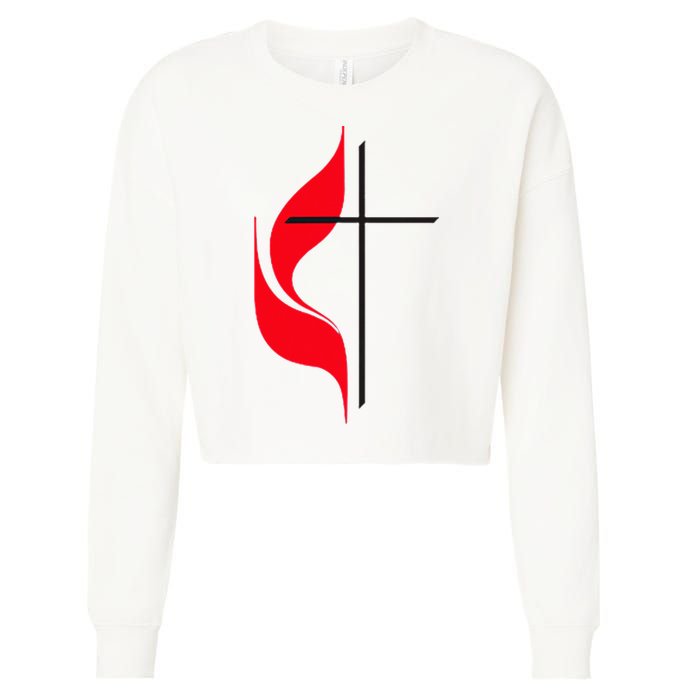 Methodist Flag Christian Cross And Flame Cropped Pullover Crew