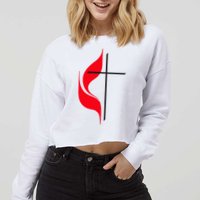 Methodist Flag Christian Cross And Flame Cropped Pullover Crew