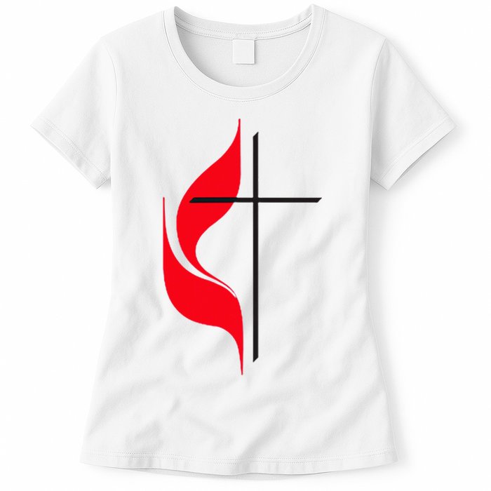 Methodist Flag Christian Cross And Flame Womens T-Shirt
