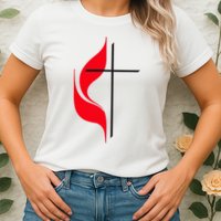 Methodist Flag Christian Cross And Flame Womens T-Shirt