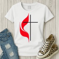 Methodist Flag Christian Cross And Flame Womens T-Shirt