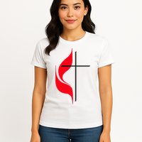 Methodist Flag Christian Cross And Flame Womens T-Shirt
