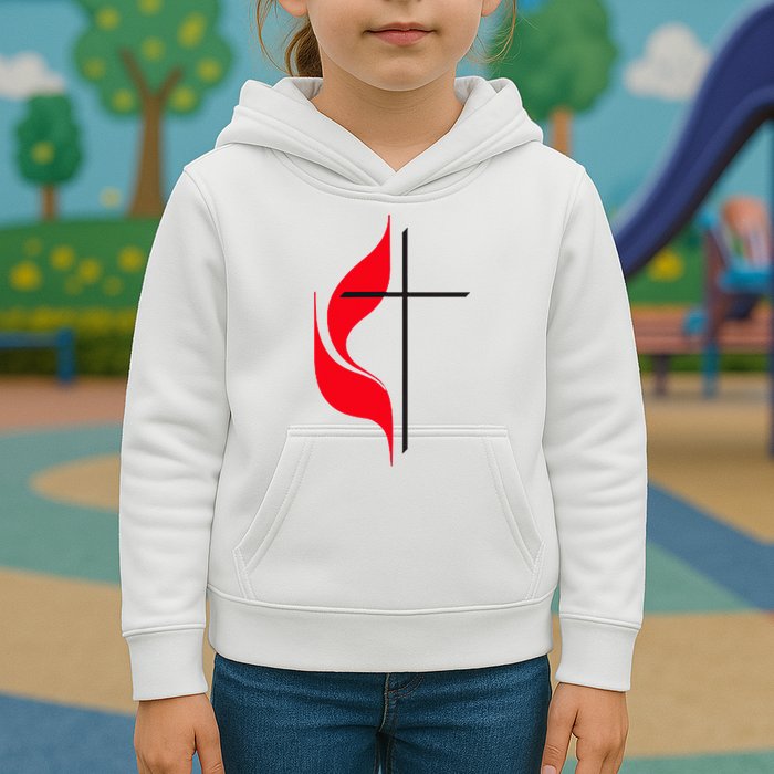 Methodist Flag Christian Cross And Flame Kids Hoodie