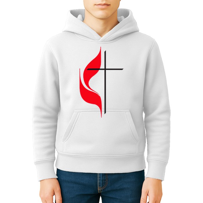 Methodist Flag Christian Cross And Flame Kids Hoodie