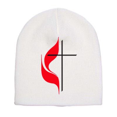 Methodist Flag Christian Cross And Flame Short Acrylic Beanie