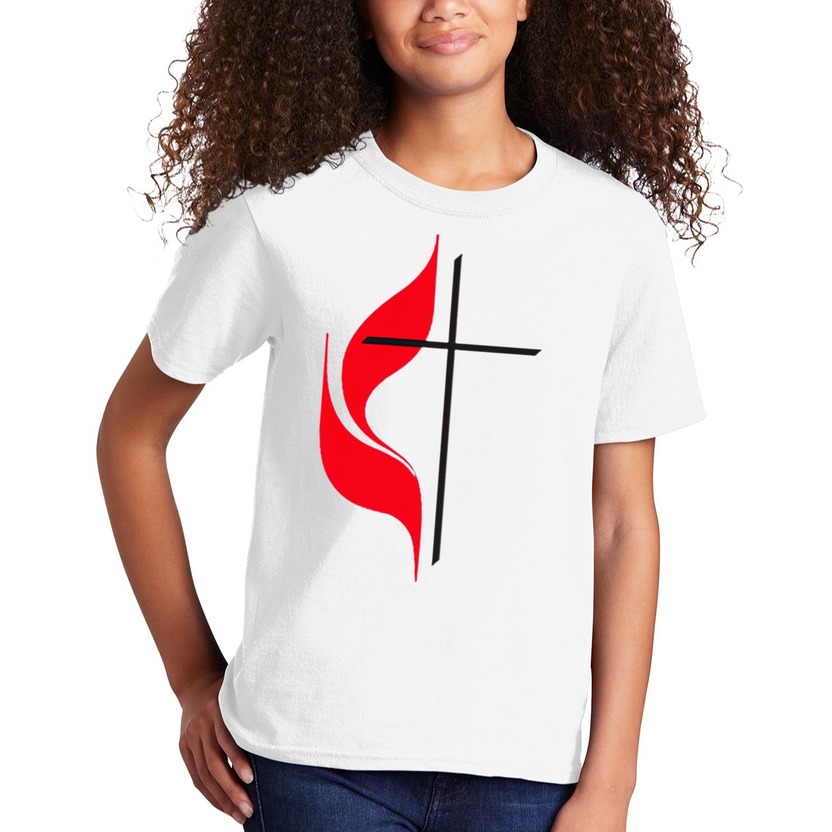 Methodist Flag Christian Cross And Flame Kids T-Shirt