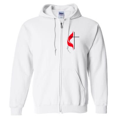 Methodist Flag Christian Cross And Flame Full Zip Hoodie