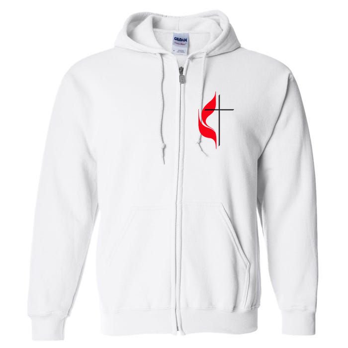 Methodist Flag Christian Cross And Flame Full Zip Hoodie