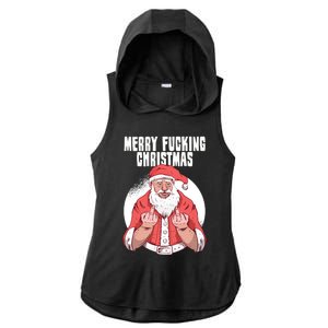 Merry Fucking Christmas Santa Claus Middle Finger Ladies PosiCharge Tri-Blend Wicking Draft Hoodie Tank