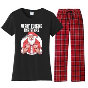 Merry Fucking Christmas Santa Claus Middle Finger Women's Flannel Pajama Set