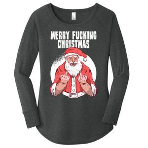 Merry Fucking Christmas Santa Claus Middle Finger Women's Perfect Tri Tunic Long Sleeve Shirt