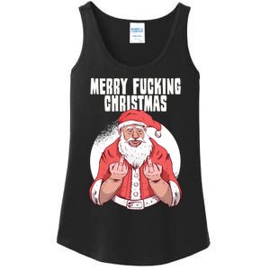 Merry Fucking Christmas Santa Claus Middle Finger Ladies Essential Tank