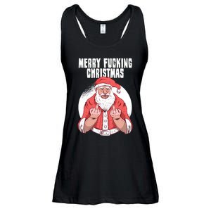 Merry Fucking Christmas Santa Claus Middle Finger Ladies Essential Flowy Tank