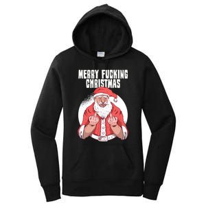 Merry Fucking Christmas Santa Claus Middle Finger Women's Pullover Hoodie