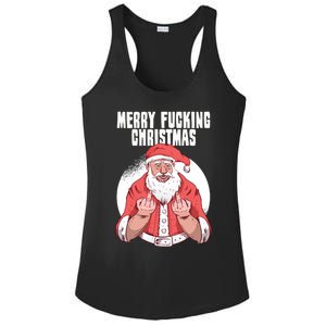 Merry Fucking Christmas Santa Claus Middle Finger Ladies PosiCharge Competitor Racerback Tank