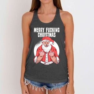 Merry Fucking Christmas Santa Claus Middle Finger Women's Knotted Racerback Tank