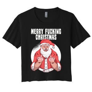 Merry Fucking Christmas Santa Claus Middle Finger Women's Crop Top Tee