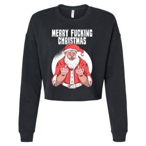 Merry Fucking Christmas Santa Claus Middle Finger Cropped Pullover Crew