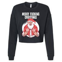 Merry Fucking Christmas Santa Claus Middle Finger Cropped Pullover Crew