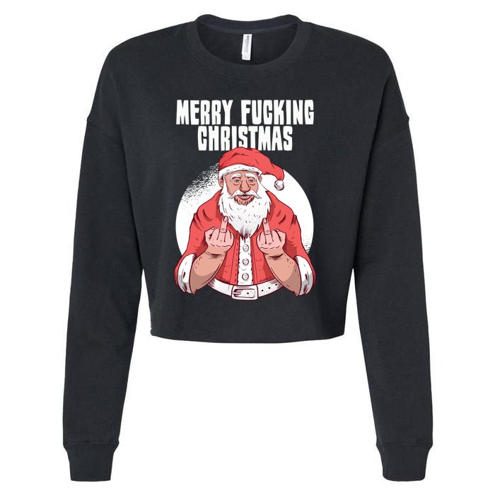 Merry Fucking Christmas Santa Claus Middle Finger Cropped Pullover Crew