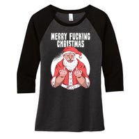 Merry Fucking Christmas Santa Claus Middle Finger Women's Tri-Blend 3/4-Sleeve Raglan Shirt