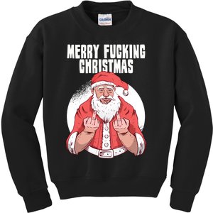 Merry Fucking Christmas Santa Claus Middle Finger Kids Sweatshirt