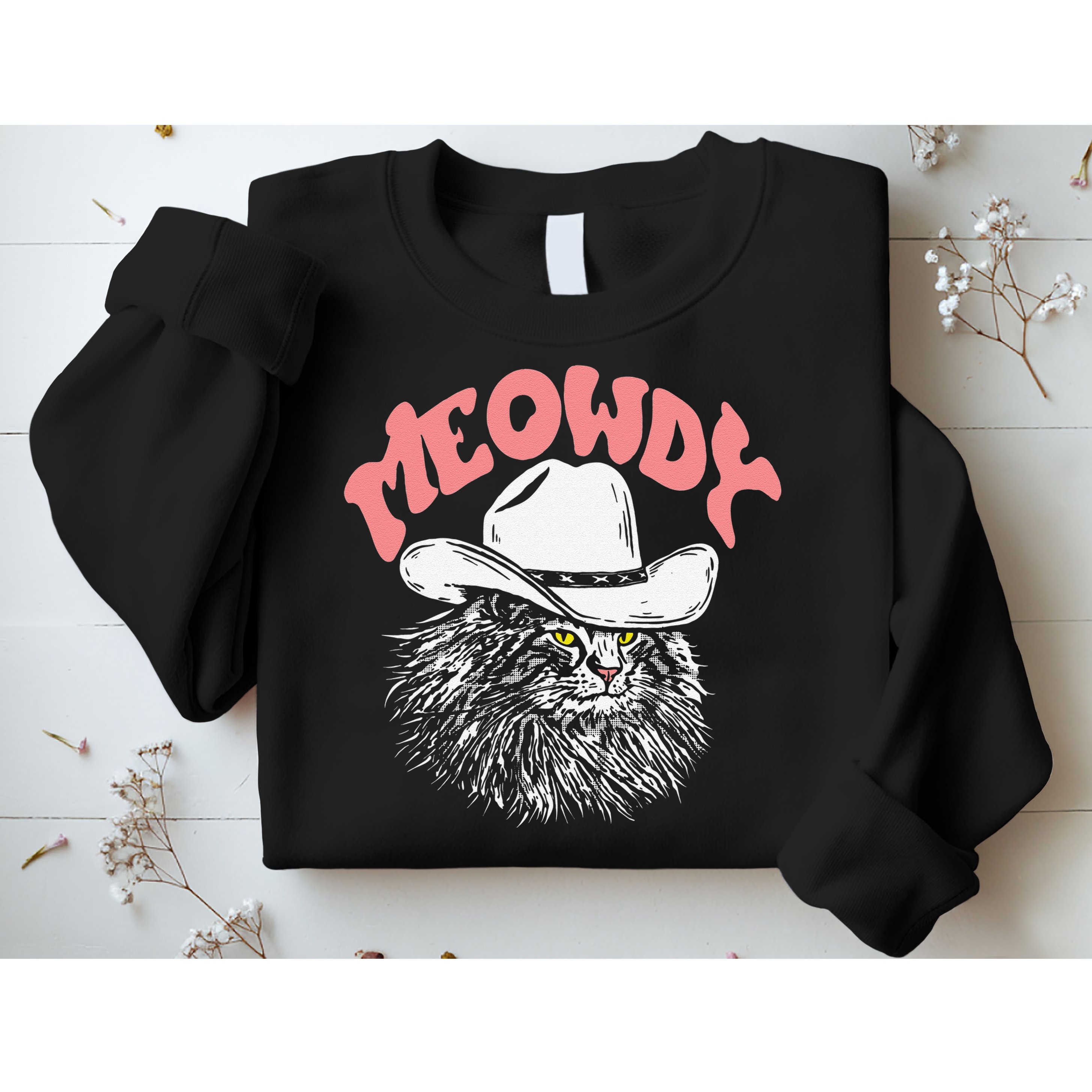Meowdy! Funny Country Music Cat Cowboy Hat Vintage Funny Sweatshirt