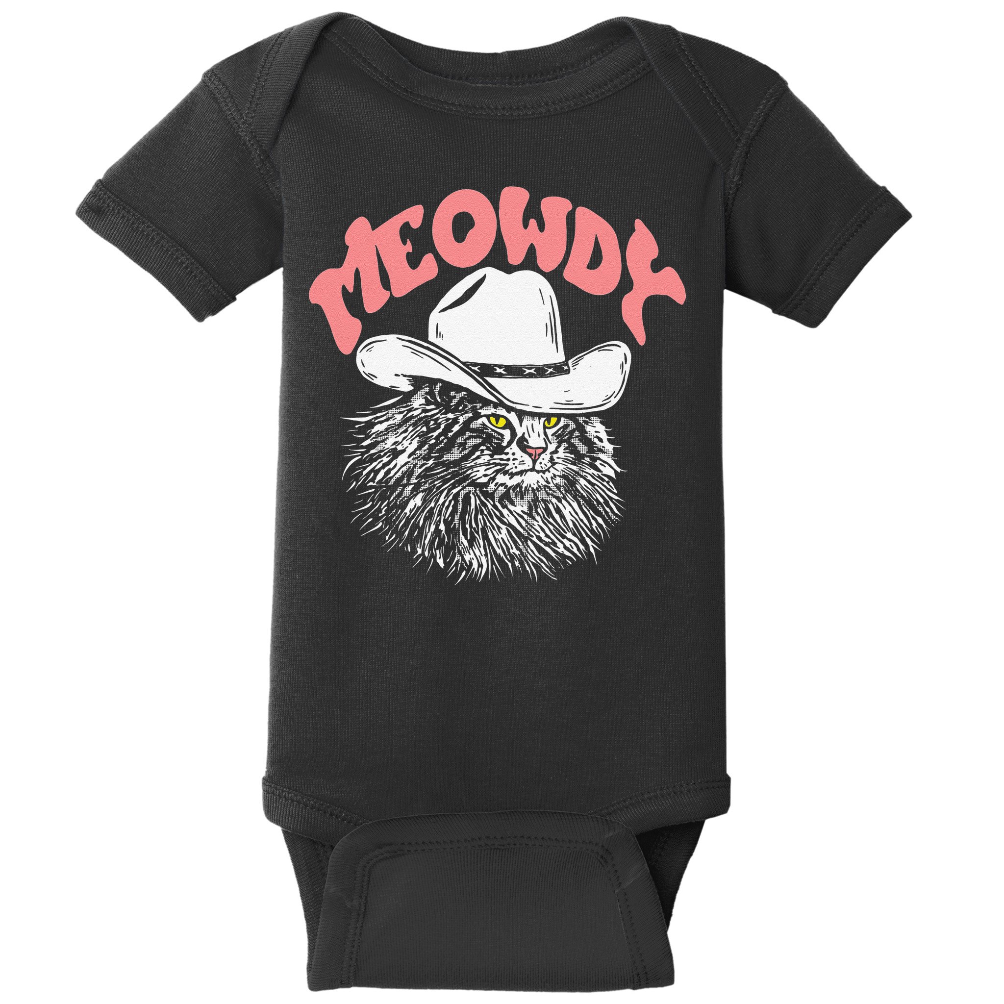 Meowdy! Funny Country Music Cat Cowboy Hat Vintage Funny Baby Bodysuit
