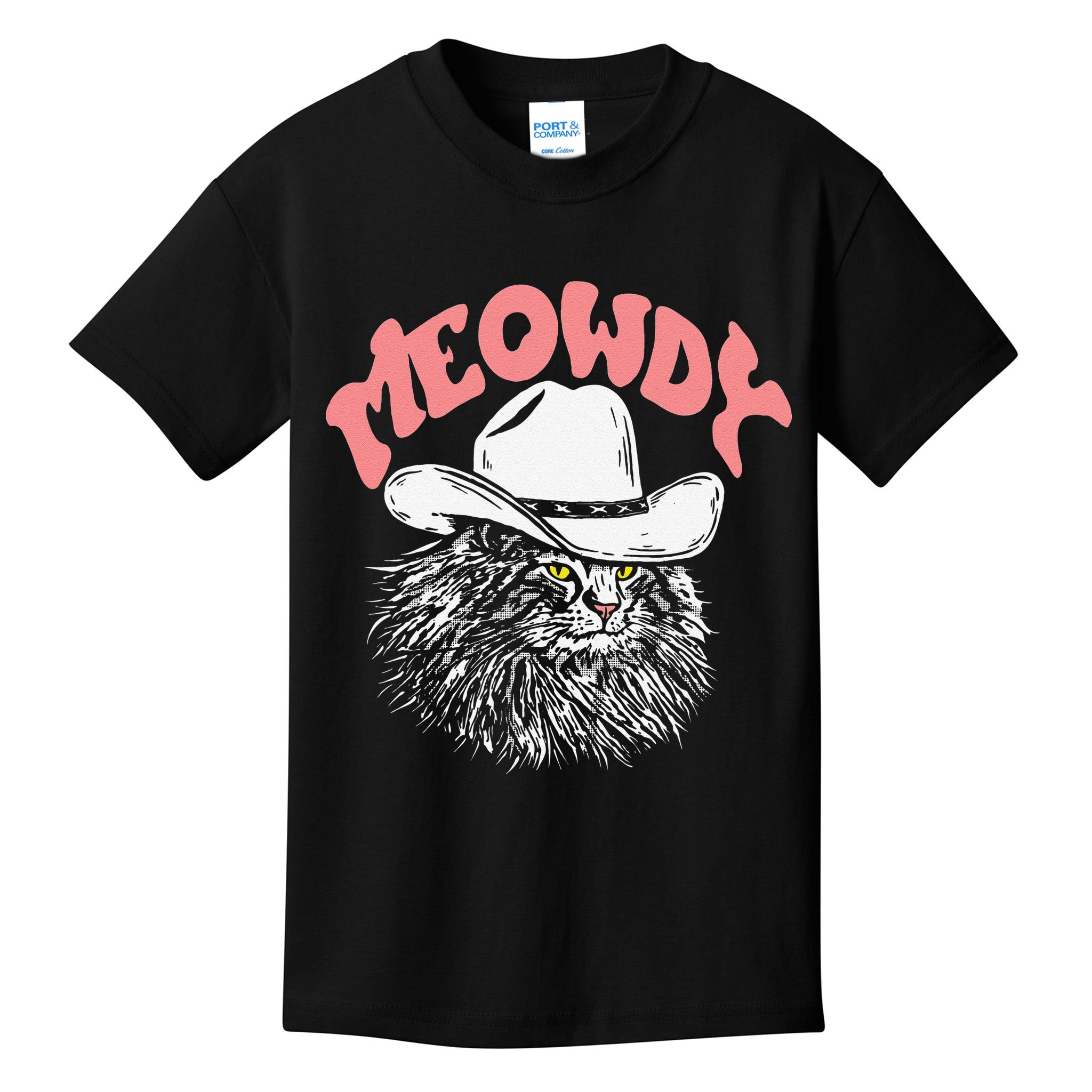 Meowdy! Funny Country Music Cat Cowboy Hat Vintage Funny Kids T-Shirt