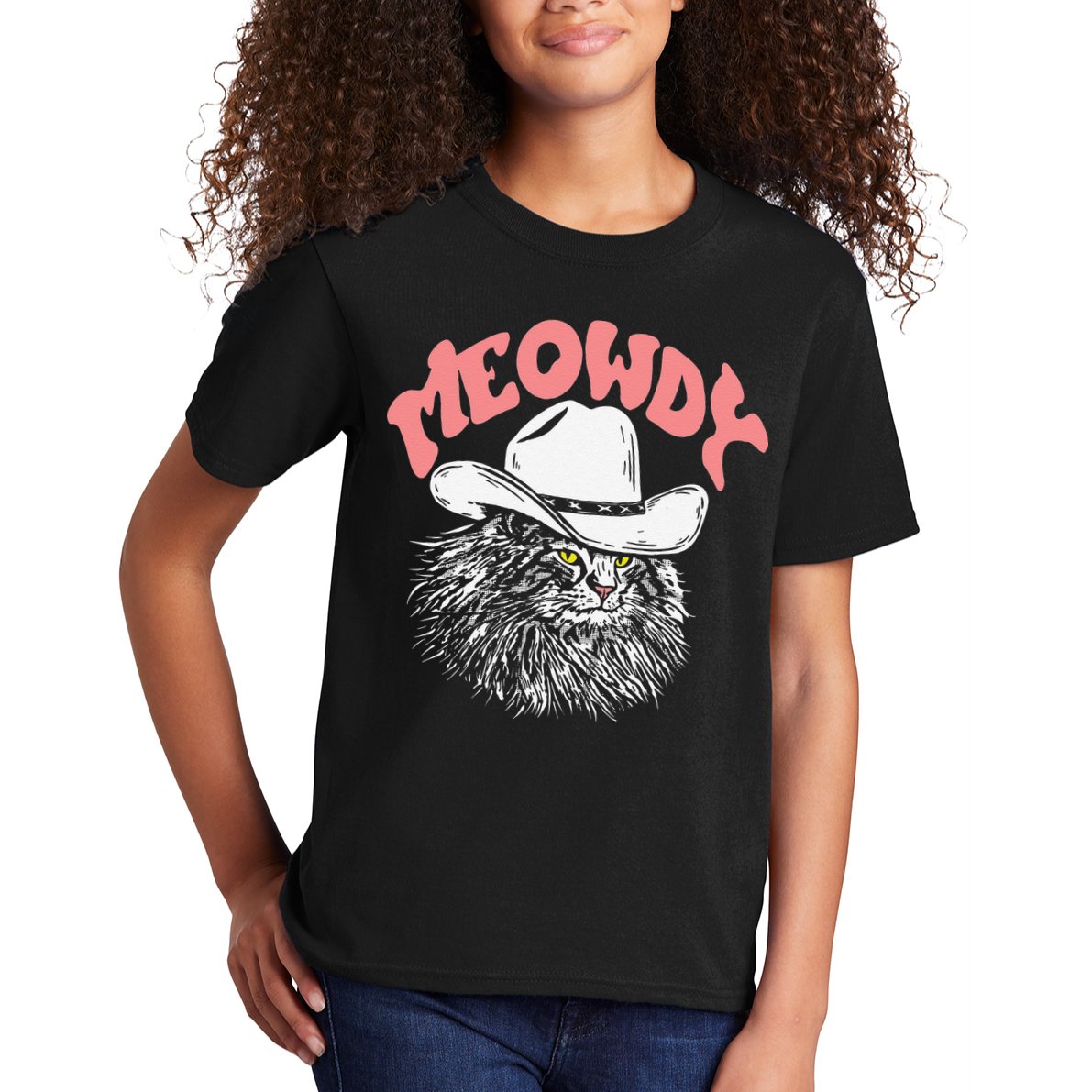 Meowdy! Funny Country Music Cat Cowboy Hat Vintage Funny Kids T-Shirt