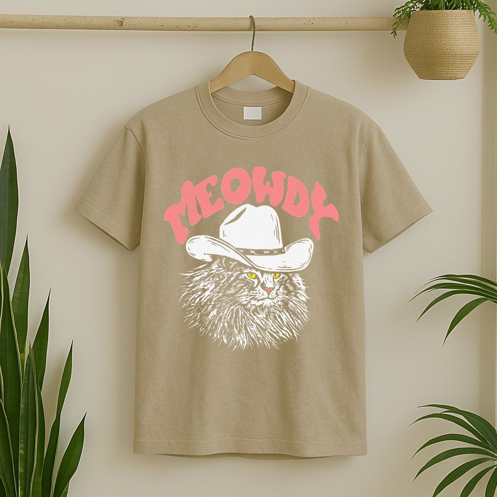 Meowdy! Funny Country Music Cat Cowboy Hat Vintage Funny T-Shirt