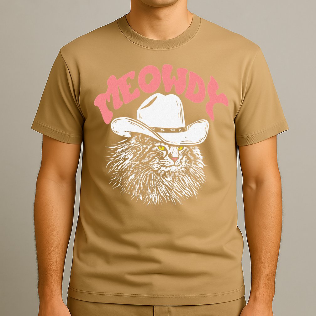 Meowdy! Funny Country Music Cat Cowboy Hat Vintage Funny T-Shirt