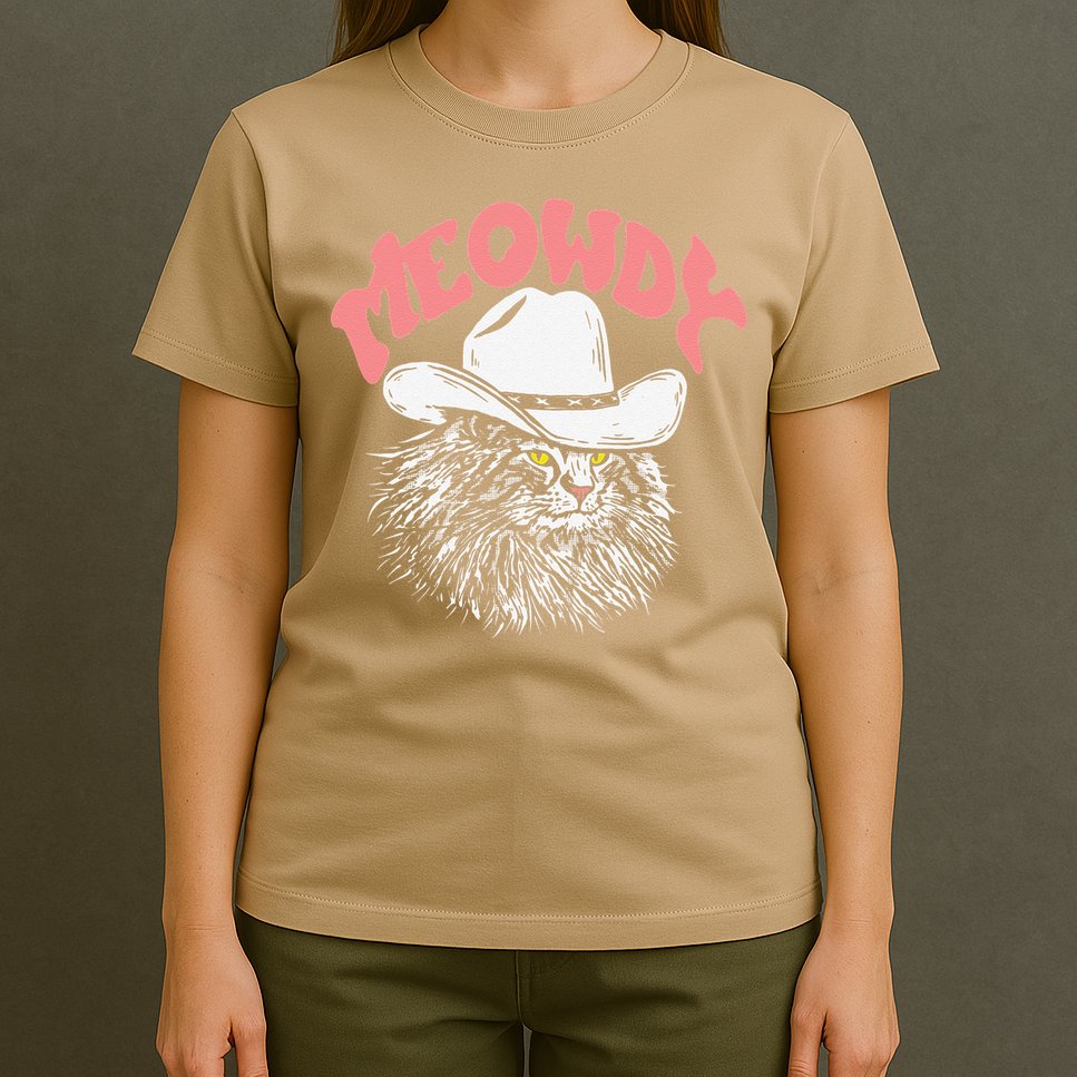 Meowdy! Funny Country Music Cat Cowboy Hat Vintage Funny T-Shirt