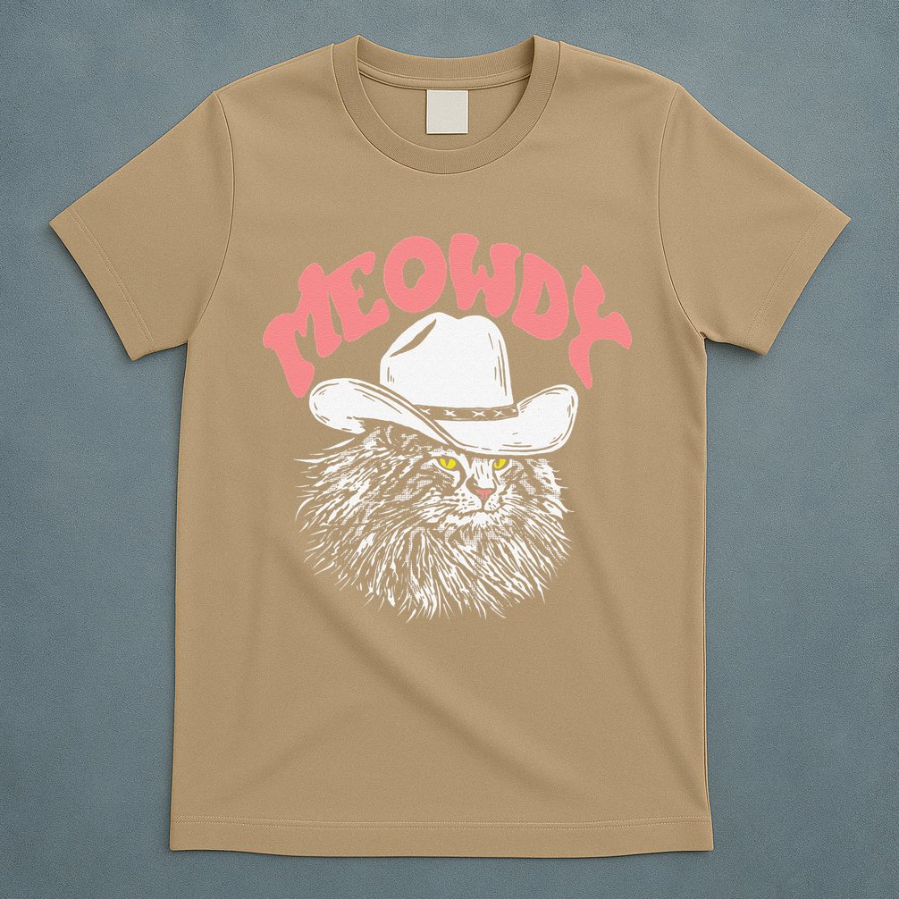 Meowdy! Funny Country Music Cat Cowboy Hat Vintage Funny T-Shirt