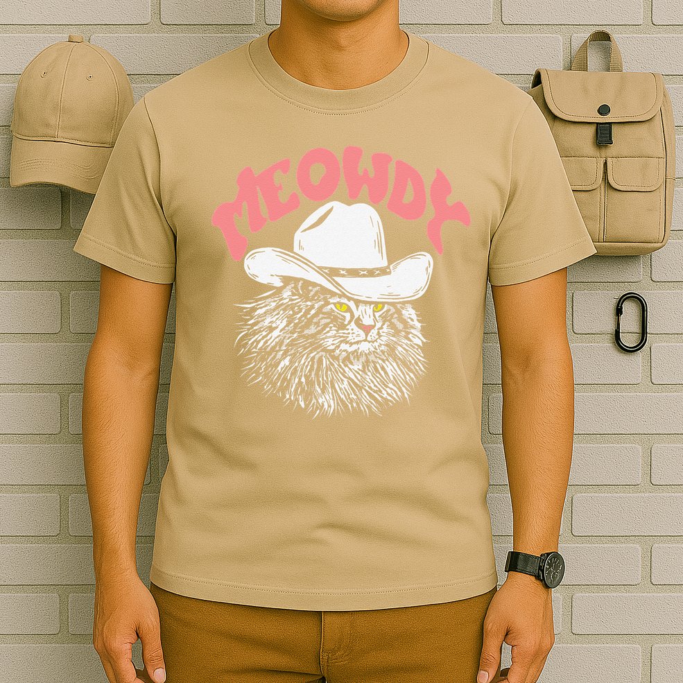 Meowdy! Funny Country Music Cat Cowboy Hat Vintage Funny T-Shirt