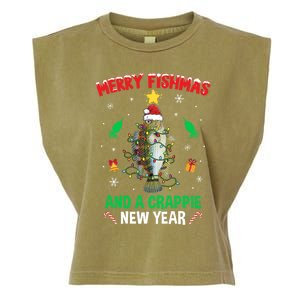 Merry Fishmas Crappie Christmas Tree Fishing Funny Xmas Gift Garment-Dyed Women's Muscle Tee