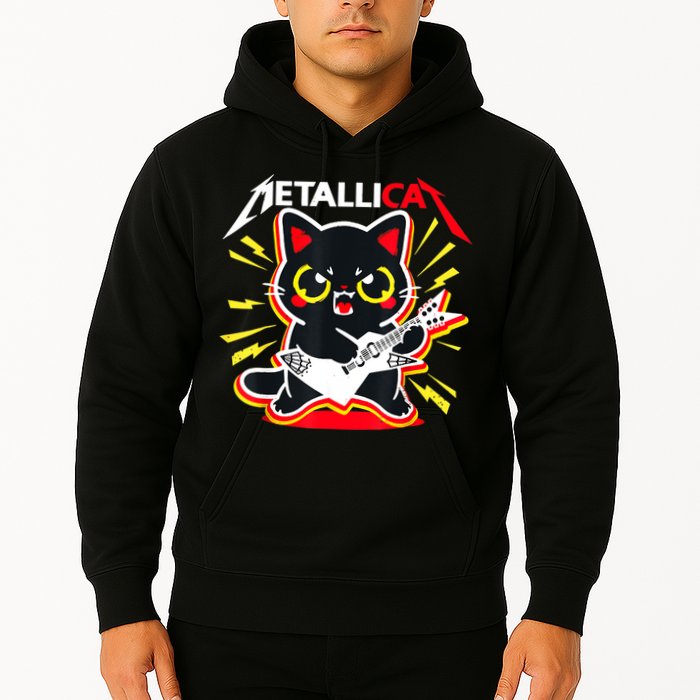 Metallicat Funny Cat Rock 90s Meow For Music Band Of Friend Hoodie