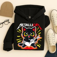 Metallicat Funny Cat Rock 90s Meow For Music Band Of Friend Hoodie